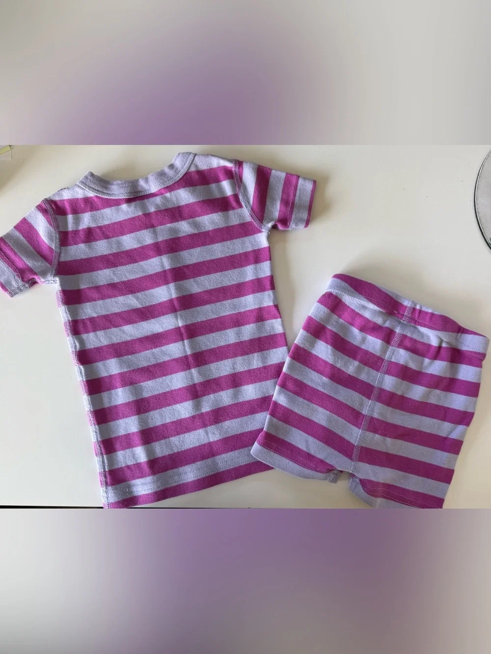 Hanna Andersson Striped Short Sleeve Pajama Set - Purple & Light Purple, 2T